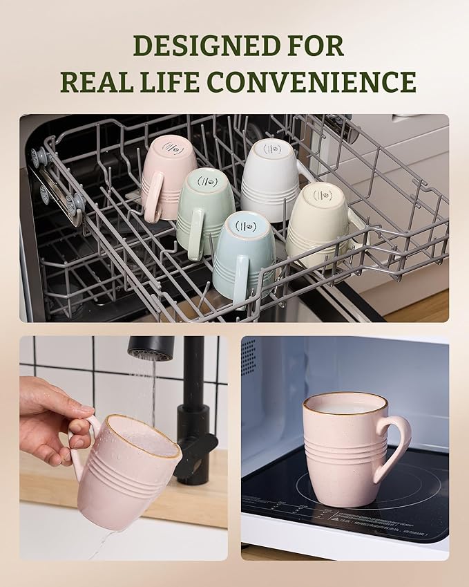famiware Jupiter Coffee Mugs Set of 4, 14 OZ Coffee Mug, Microwave and Dishwasher Safe, Coffee Cups with Handle for Coffee, Tea, Cocoa, Milk, Light Pink