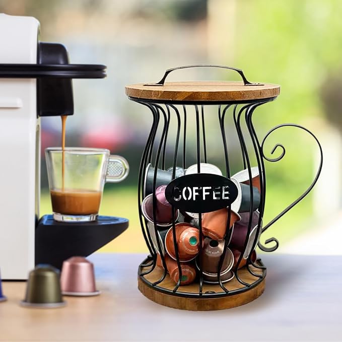 Coffee Pods Holder Organizer, Large Capacity Nespresso Storage and Organization Creamer Container Basket for Kitchen Counter Countertop Office Kpop Desktop Stand organizador de cafe (with Lid)