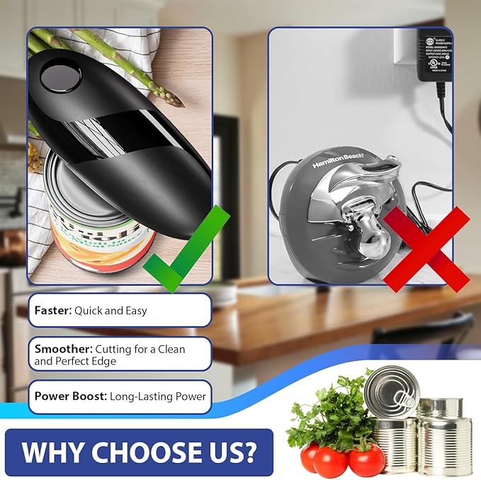 Electric Can Opener for Seniors - One Touch Automatic Kitchen Gadget, Smooth Edge Design for Safety & Arthritis-Friendly Use, Works with All Can Sizes