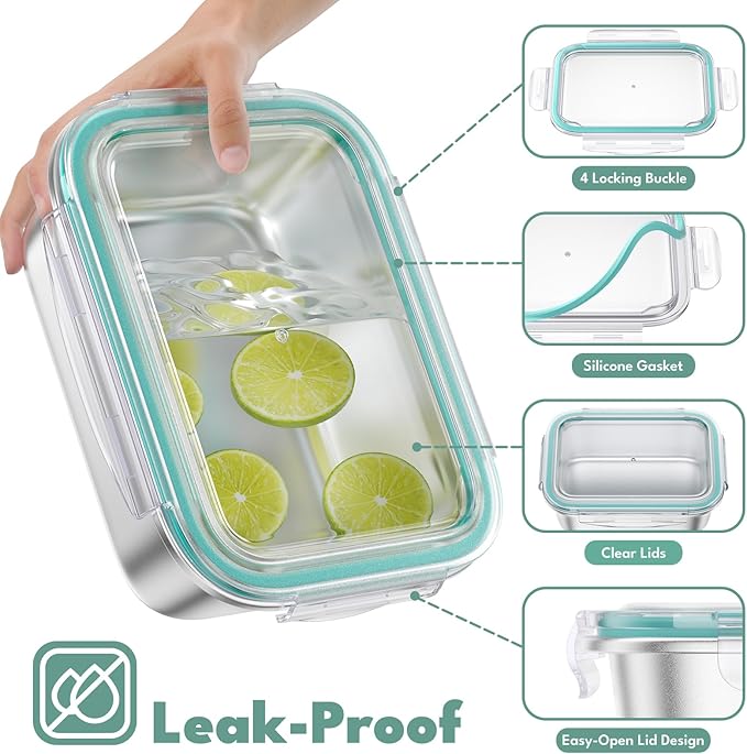 8 PCS Food Storage Containers with Lids Airtight, Stainless Steel Containers Set for Kitchen Storage, Meal Prep, Lunch Containers, Microwave/Dishwasher Safe (41oz & 24oz)
