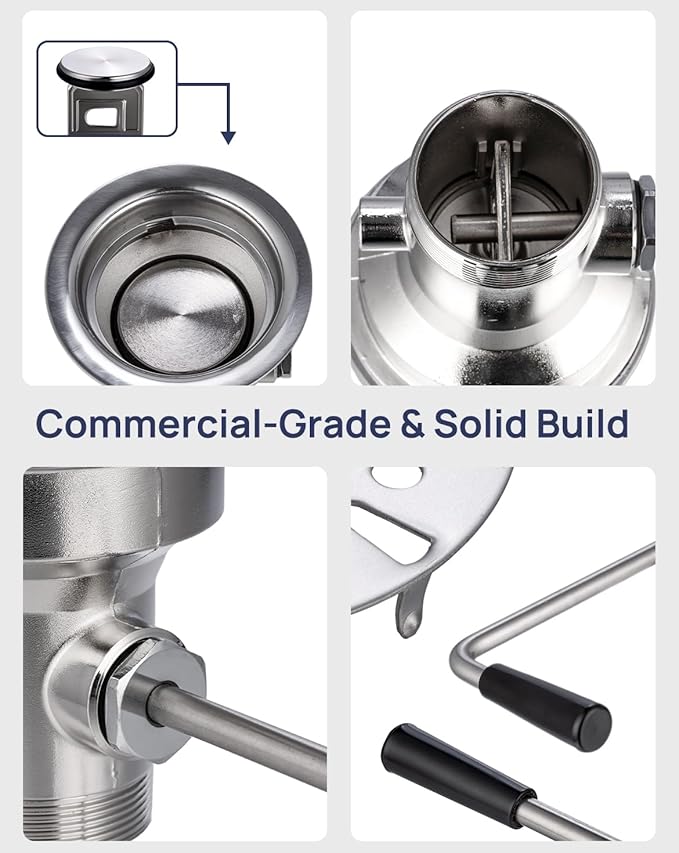 3-1/2" Commercial Sink Drain with Twist Lever Handle, Waste Drain Valve Without Overflow Inlet for Restaurant 2/3 Compartment Sink, Easy Controll, Block-Free and Leakproof