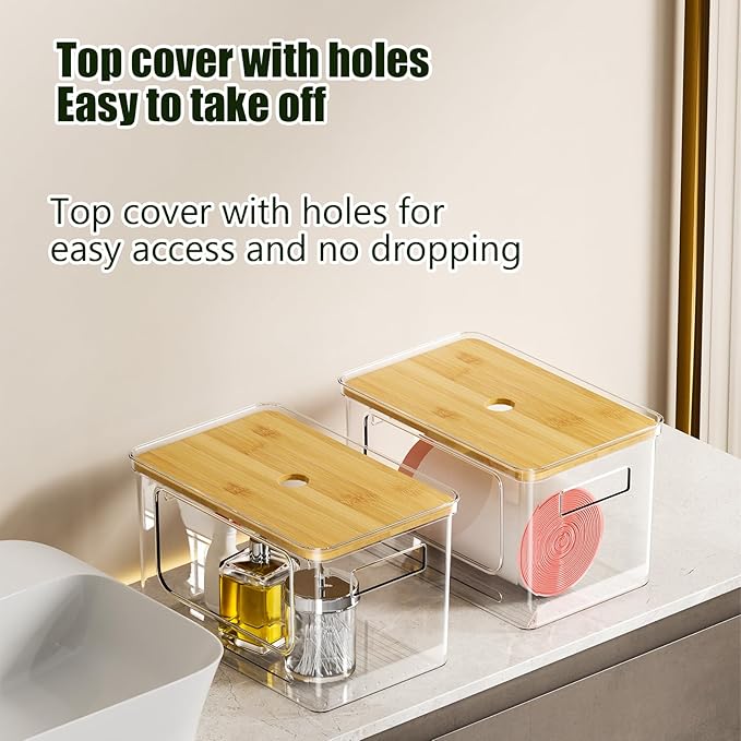2 PACK Trash Bag Holder With Bamboo Top,Trash Bag Dispenser Roll Holder for Kitchen Pantry Cabinet Counter Under Sink Laundry Room Organizers