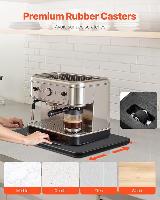 VEVOR Appliance Slider, Large 13 x 16-inch, Rolling Sliding Tray with Silent Rubber Wheels & Hollow Handle, Easy to Clean, Appliance Rolling Tray for Coffee Maker, Kitchen Countertop, Black