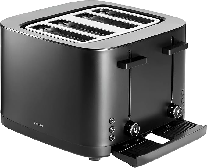 ZWILLING Enfinigy, 4-Slice Toaster with 4 Slots, Extra Wide 1.5" Slots for Bagels and Toast, Black