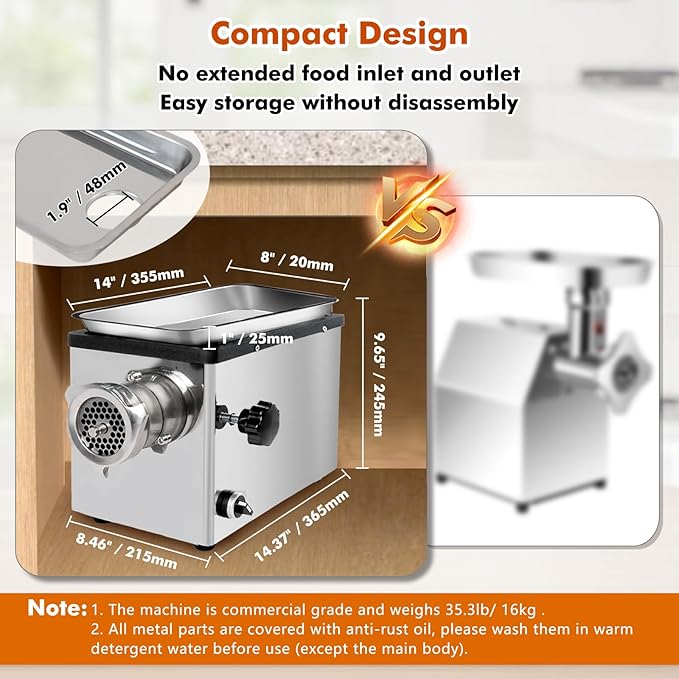 Anatole Commercial Electric Meat Grinder 1.8 HP 1300 W All Stainless Steel Meat Bones Mincer Heavy Duty Sausage Stuffer with 6 Grinding Plates 4 Blades for Restaurant Hotel 110V