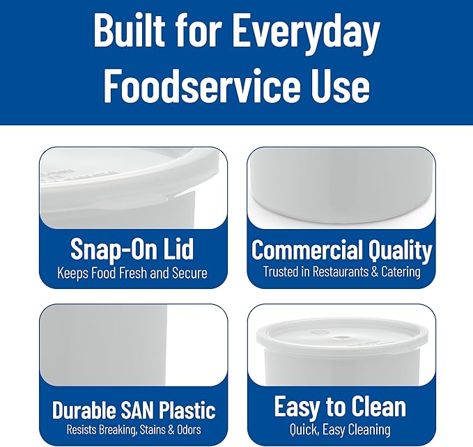 Carlisle FoodService Products Classic Round Storage Container Crock with Lid for Kitchen, Restaurants, Home, Plastic, 2.7 Quarts, White, (Pack of 6)