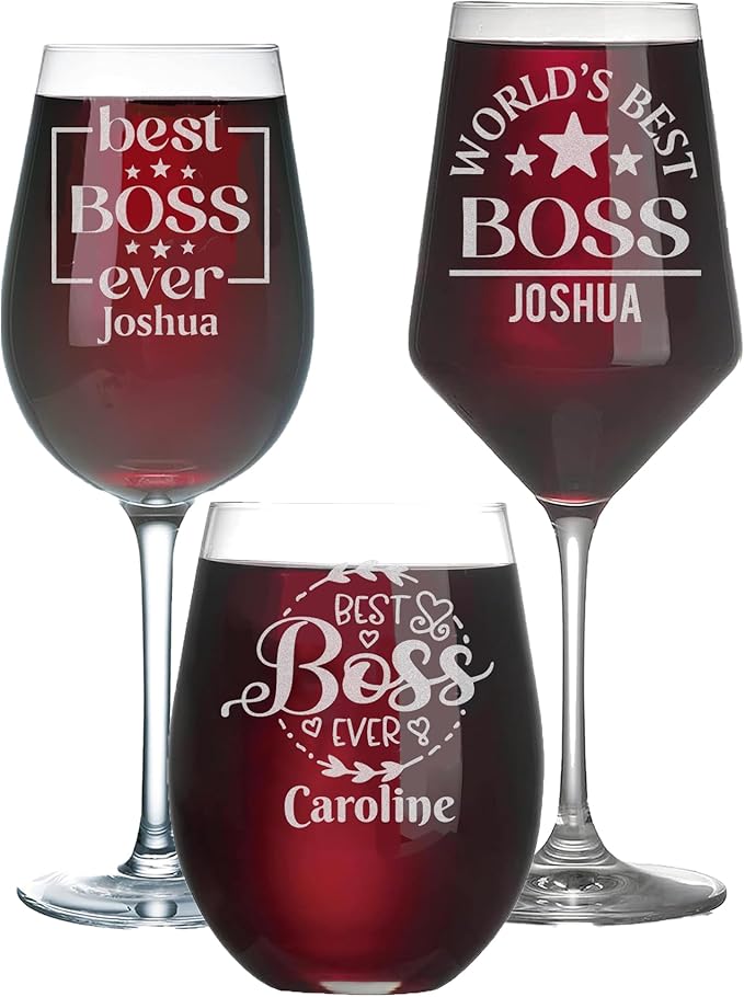 Personalized Boss Gifts for Women, Custom Wine Glass with Engraved Name, Birthday Farewell Retirement Christmas Boss Day Gift for Coworkers Staff Leader Office Decor