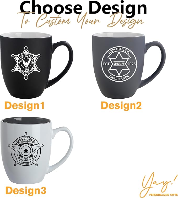 Personalized Coffee Mug with Sheriff Badge for Law Enforcement, Custom Name and Number, 16oz Engraved Coffee Cup, Custom Sheriff Gift For Men Dad Father's Day PD Police Officer
