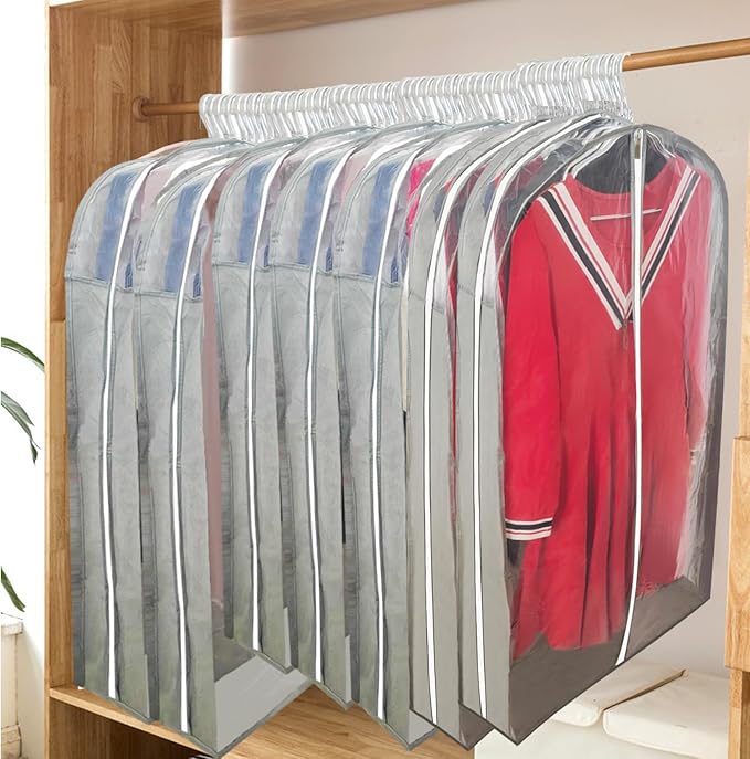 Dress Bags for Gowns Long with 6.3" Gusset, 50" Clear Long Garment Bags for Hanging Clothes, Dresses Covers and Side Zipper Protector for Storage, Overcoat, Trousers, Sweater, 3 Packs