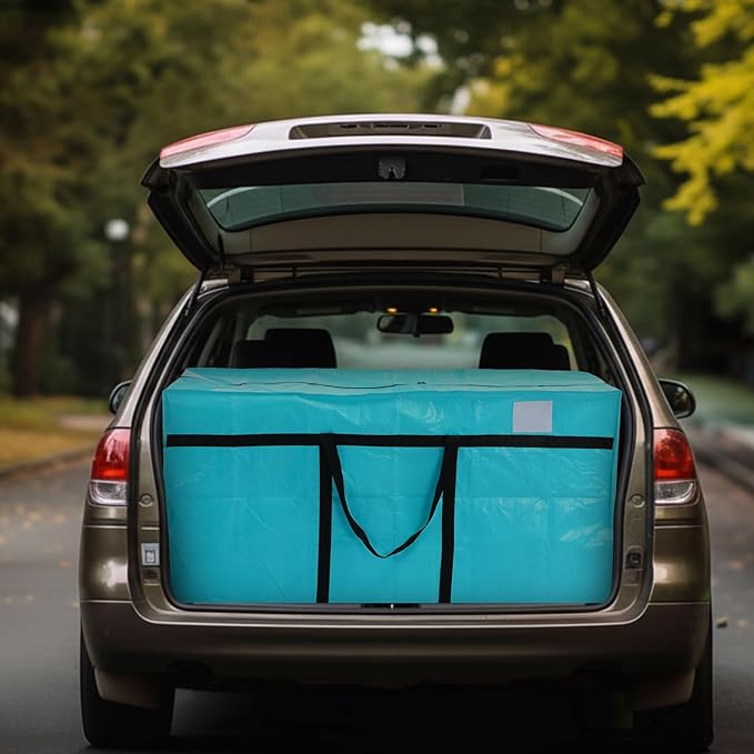 4 Pcs 96 Gallon Large Moving Bags with Zipper and Handles Foldable Storage Duffle Bags Heavy Duty Extra Large Totes for College Dorm Travel Clothes Blankets Bedding Moving (Lake Blue)