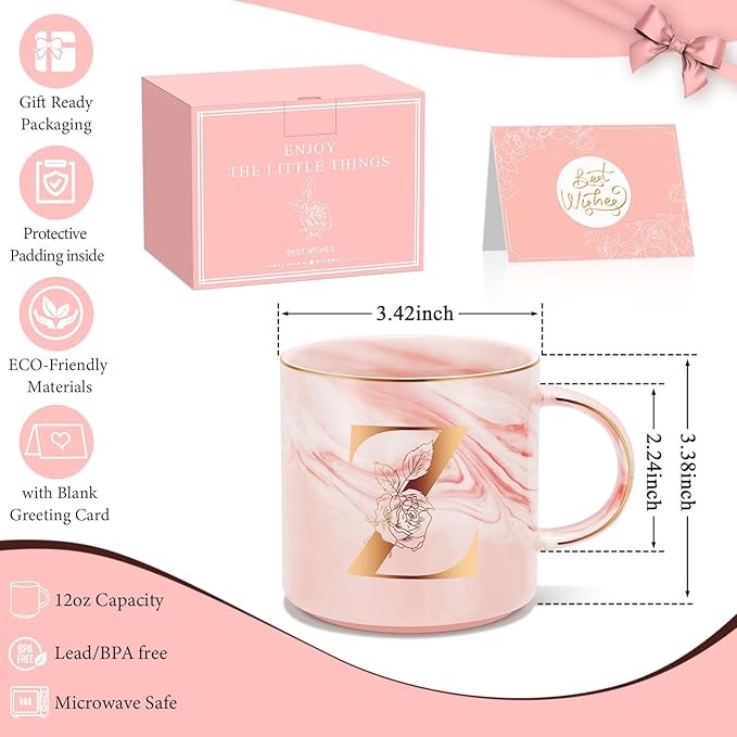 Personalized Gifts for Women Coffee Mug, Initial Customized Gift Monogrammed A-Z Coffee Mug 12 OZ, Christmas Anniversary Birthday Gifts for Women Mom Grandma Friend Sister Wife(Z)