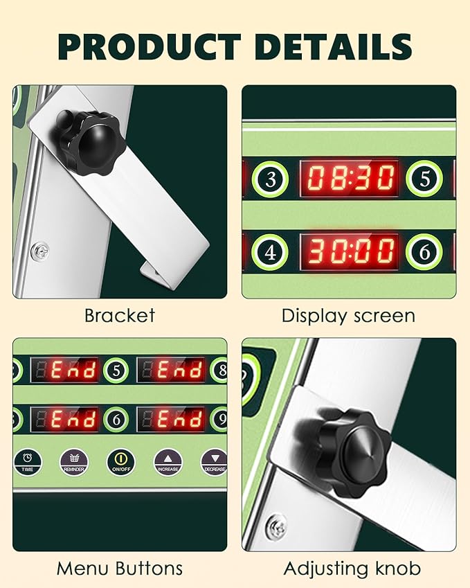 12 Channel Kitchen Timer Commercial Cooking Timer Reminder Restaurant Timer Burger Bakery Fryer Timer Stainless Steel Loud Alarm for Home Cooking Hotel Restaurant (12 Channel)