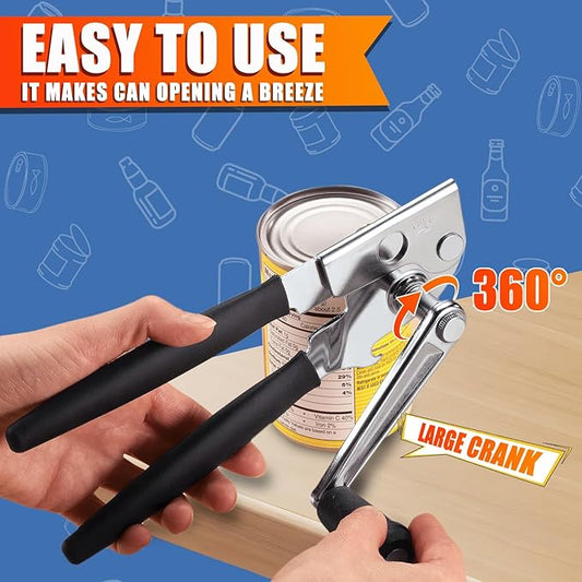 Can Opener Manual, ICEKATI Commercial Heavy Duty Can Opener for Large Cans, Folding Hand Crank with Comfortable Long Handles, Sharp Blade Smooth Edge