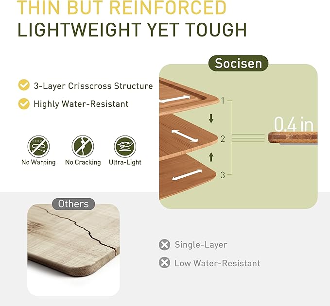 Lightweight Durable Bamboo Cutting Board with Non-Slip Feet, Extra Large Big Wood Cutting Boards for Kitchen with Juice Groove, Wooden Charcuterie & Chopping for Fruit, Vegetables & Cheese