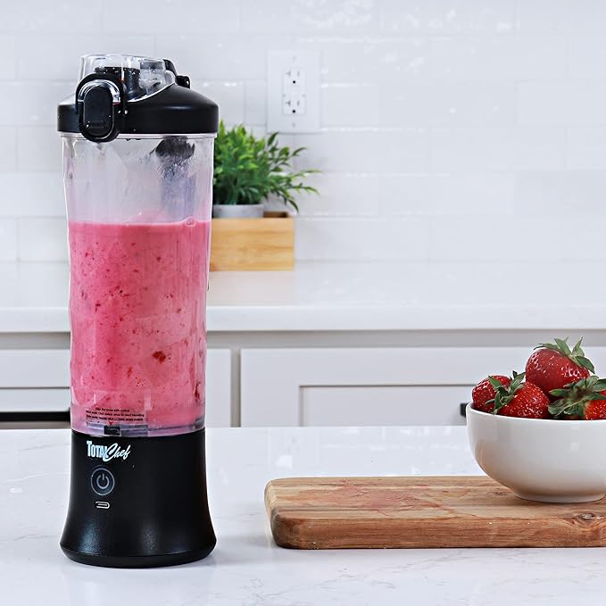 Total Chef Portable Blender - For Smoothies & Protein Shakes, USB Rechargeable Cordless Mini Travel Mixer, Personal Juicer, Ice Crusher, Blender Bottle for Home & Kitchen, 20oz, Black