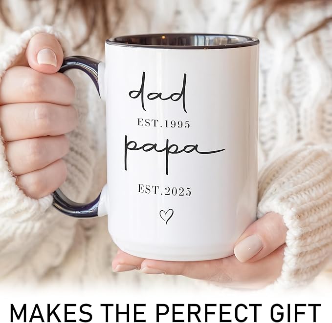 Personalized Dad to Papa Mug - Custom Est Year Coffee Cup for New Grandpa - First Time Grandfather Gift - Custom Grandparent - Keepsake Gift for Him