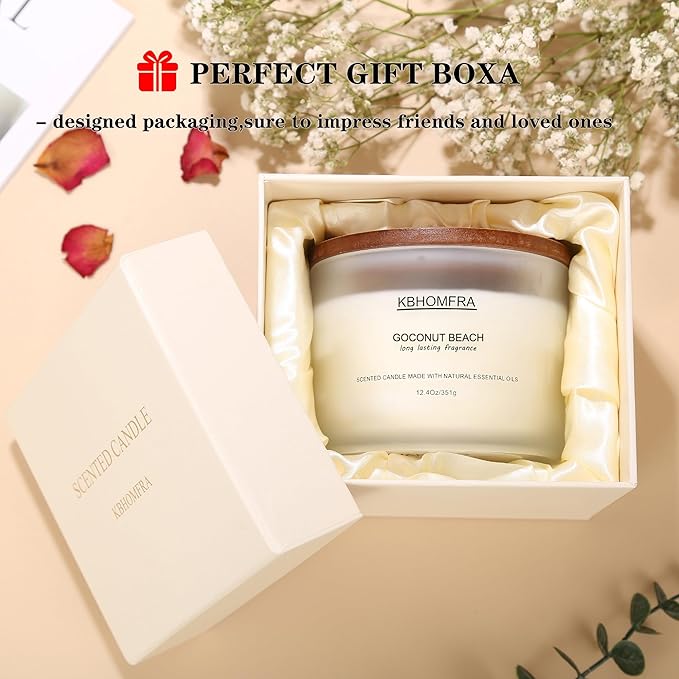 Scented Candle for Home, Coconut Vanilla Fall Candles, Soy Wax 12.4oz Large Capacity,3-Wick 70 Hours Burn,for Festival Luxury Gift,Sleep Decor Relaxation Ambience