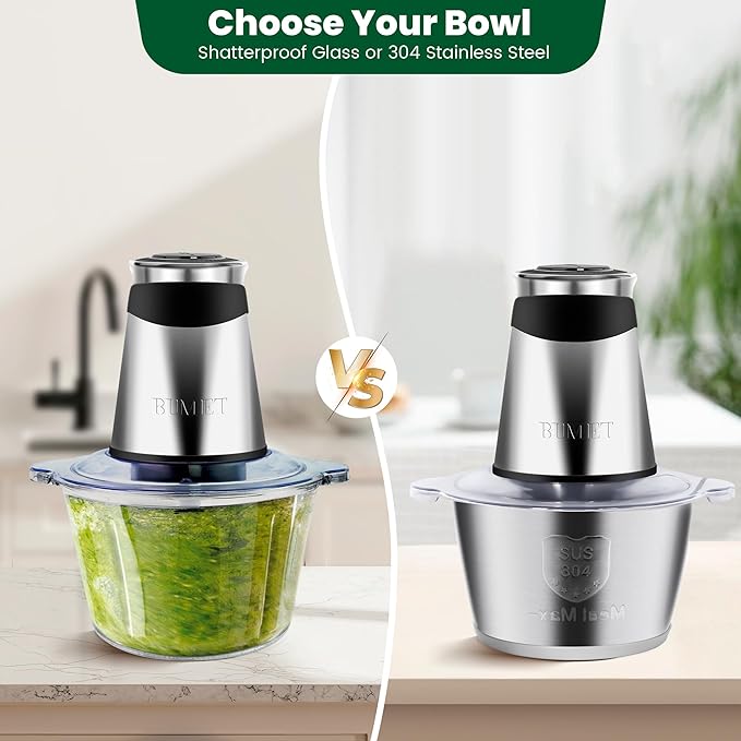 Electric food processor vegetable chopper 500W 2x8cup bowls 2 bi-layer 4 blades Small Food chopper ideal as Electric Meat grinder for home use,Mincing,chopping for kitchen aid,baby foot,pet food