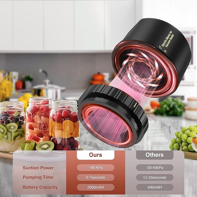Electric Mason Jar Vacuum Sealer Kit, Portable, Automatic Start Stop, Wide Mouth and Regular Lid, Opener and Lids Included, for Canning Sealing Preserving Jars, Pickling, Jams Food Storage (Black)