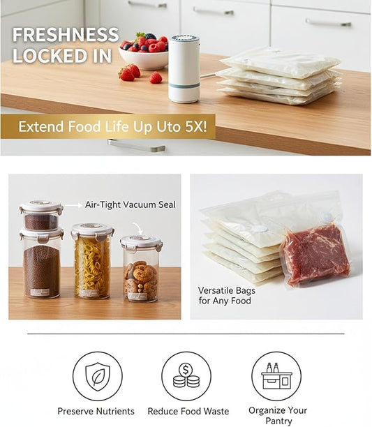 Vacuum Container,Vacuum Seal Containers,4pcs Airtight Food Storage Containers with Lids,4pcs Food Vacuum Bags/ 1pc Automatic Pump, Marinade and Keep Food Fresh with Time Dial, BPA Free(Circular)