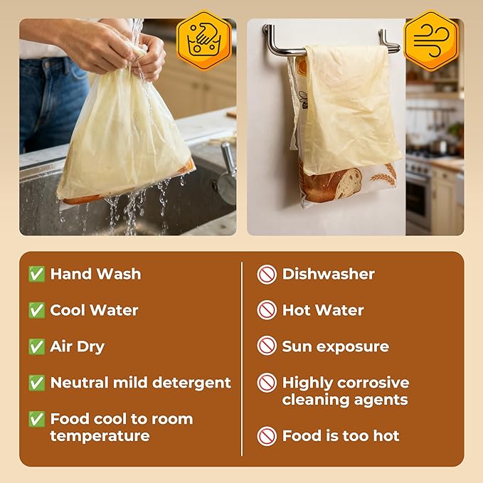 OHIYO Beeswax Bread Bags for Homemade, Reusable Natural Beeswax Sourdough Bread Bags Freshness Keeper for Homemade, Bakery Essentials (2 Pack)