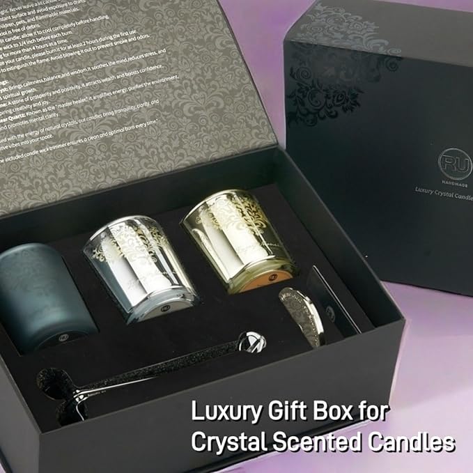 Luxury Scented Candle Gift Set – 3×7oz Crystal Glass Soy & Beeswax Aromatherapy Candles with Snuffer Lid & Wick Trimmer | Floral & Citrus Scents | Candles for Women, Home Scented & Relaxation