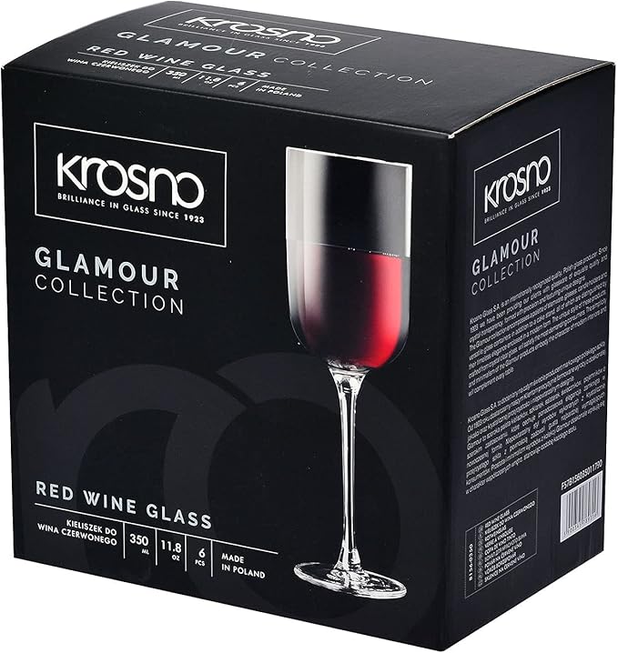 Krosno Red Wine Glasses | Set of 6 | 11.8 oz | Glamour Collection | Perfect for Home, Restaurants and Parties | Dishwasher Safe | Lead-Free Crystal Glass