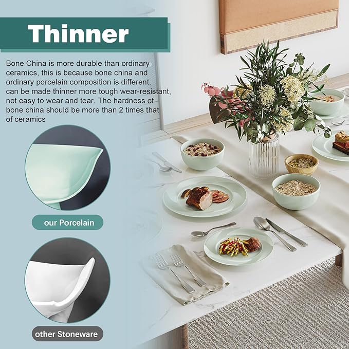 Yoshy Bone China Dinnerware with Lightweight Durable Chip Resistant Design Service for 4 (12 Piece - Service for 4, Willowmist)