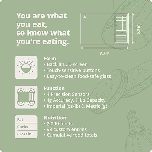 Greater Goods Digital Nutrition Scale – Accurate Macro and Calorie Tracking for Meal Prep, Weight Loss, and Healthy Eating | 2,000 Built-in Foods, Intuitive Nutrition Label Display, 11lb Cap, Green