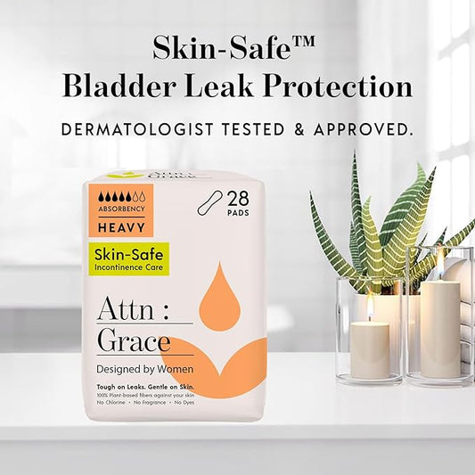 Attn: Grace Heavy Incontinence Pads for Women, 28-Pack - High Absorbency, Breathable, Plant-Based - Incontinence Pads for Heavy Bladder Leaks & Sensitive Skin