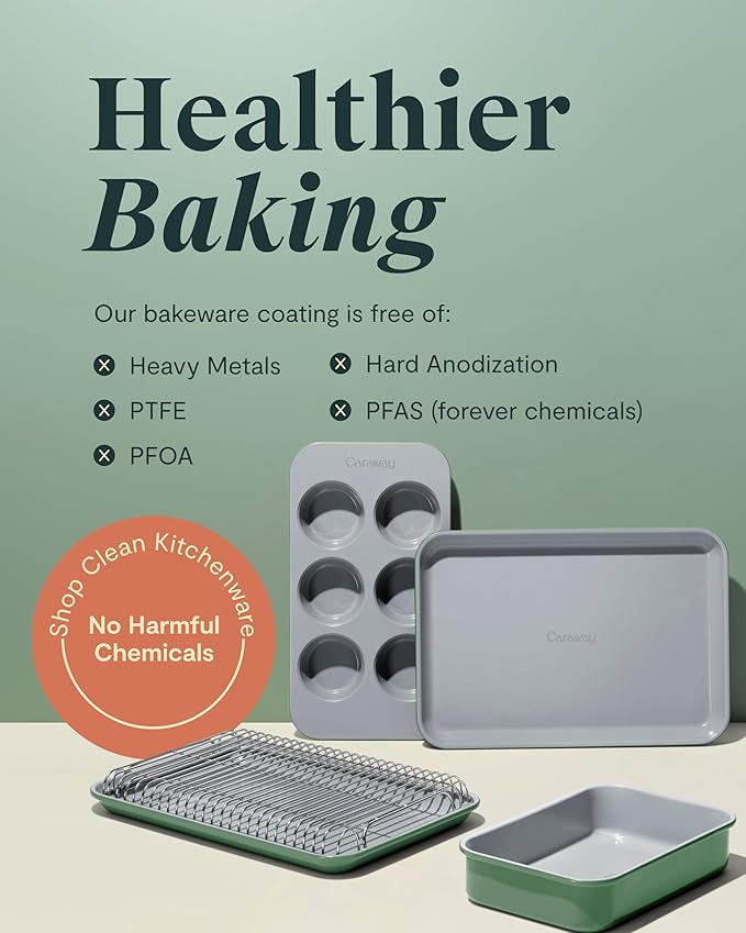Caraway Nonstick Ceramic Small Baking Sheet Duo (9x13”) – Non-Toxic, PTFE & PFOA Free – Oven Safe – Aluminized Steel Core – Mini Sheet Pan for Baking, Roasting & More - Cream
