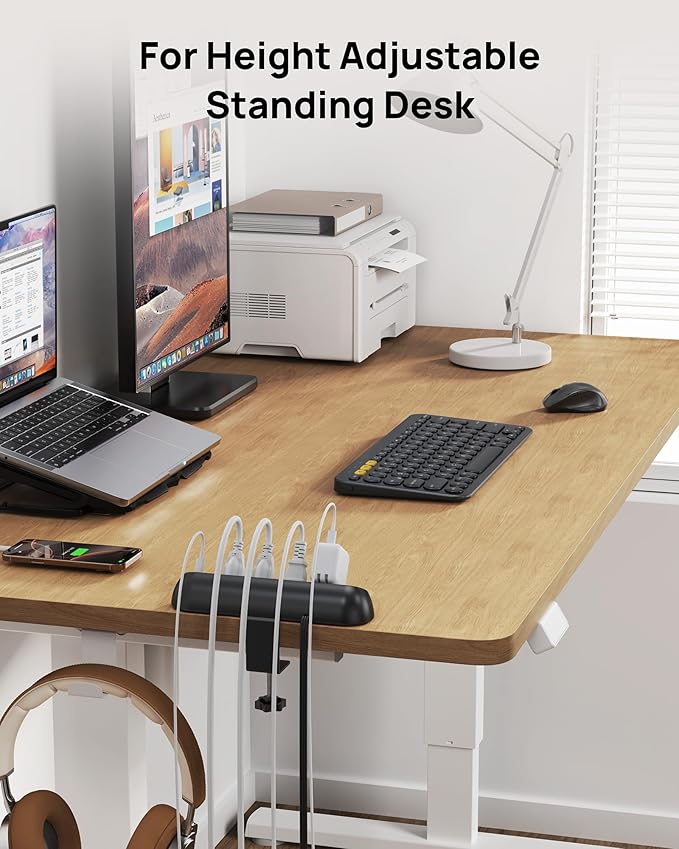 TROND Desk Clamp Power Strip USB C PD 20W - Flat Plug 10ft Extension Cord, Surge Protector with 4 AC Outlets 4 USB Ports, 1700J, ETL Listed, Fits 1.97 inch Tabletop Edge, for Home Office, Black
