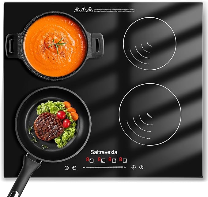 24 Inch Induction Cooktop 4 Burners, 6600W Built-in Induction Stovetop, 4 Power Boost Burners Electric Cooktop, Child Lock, 9 Power Levels, Timer, Touch Control 220-240V Hard Wire