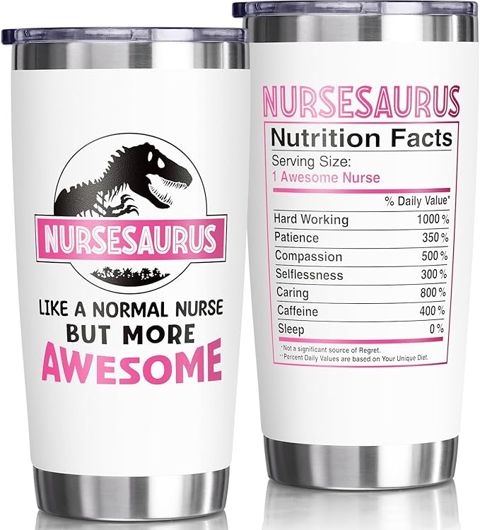 Nurse Gifts for Women, Christmas RN Gifts for Nurse Female Practitioner Doctor Dentist Assistant, 20 OZ Tumbler Nursesaurus Insulated Cup Best Unique Graduation Appreciation Birthday Christmas Gift
