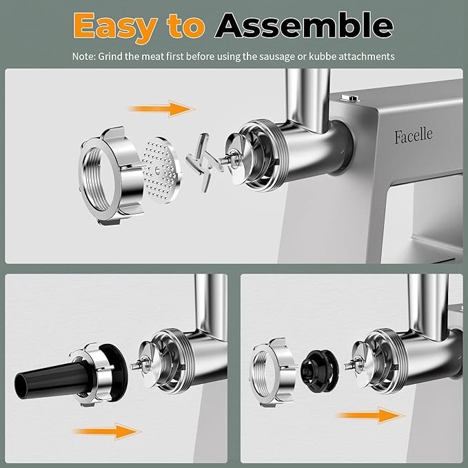 Facelle Electric Meat Grinder for Home Use, Mincer Machine with Stainless Steel Blades & 3 Grinding Plates,Sausage Stuffer & Kubbe Kit, Food Grinder for Burgers, Kibbeh, Beef Sticks, Dog Food