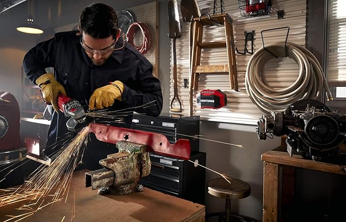 CRAFTSMAN V20 Cordless Angle Grinder Tool Kit, 4-1/2 inch, Battery and Charger Included (CMCG400M1)