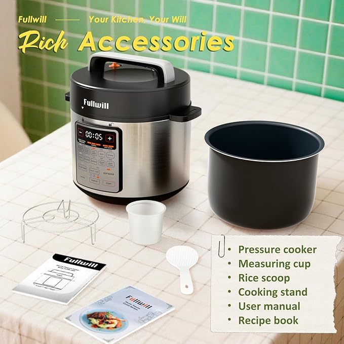 Fullwill 9-in-1 Electric Pressure Cooker(2025 Upgraded), 12 Presets Instant Multi Cooker, Olla de Presion Nonstick Pot 6 Quarts