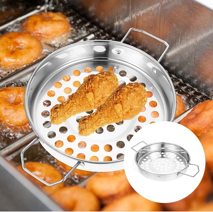 Hemoton Stainless Steel Colander With Double Handle Large Hole Cooking Strainer Mesh Steaming Basket for Draining Food Pastas Washing Fruits Vegetables Salads Silver