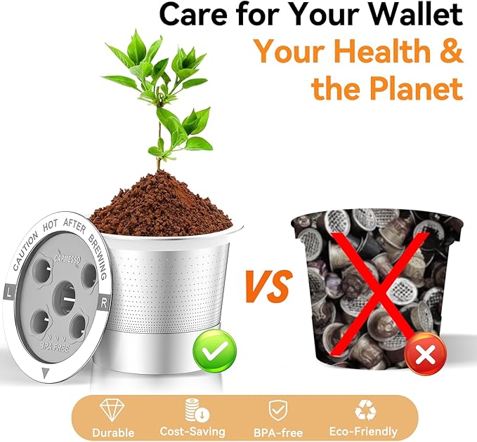 CAPMESSO Reusable K Cups for Keurig: 4 Stainless Steel Coffee Pods 5-hole Metal Coffee Filters for Keurig K Supreme/K Slim/K-Brew Chill/K-Duo Gen 2 with Multistream Technology, No BPA, Durable