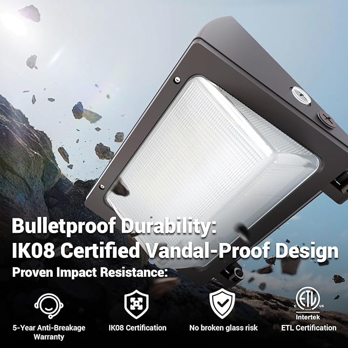 JTT 150W LED Wall Pack Light with Dusk to Dawn Photocell,22500LM 5000K Daylight IP65 Waterproof WallPack Lights Outdoor LED [Eqv. 1200W HPS/HID] for Parking Lot,Warehouse,Yard ETL-2Pack