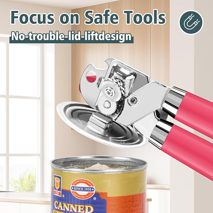 Multifunctional Heavy Duty Can Opener Manual Smooth Edge Can Opener and Bottle Openers with Magnet Durable Sharp Cutting Blade Comfortable Handle Big Effort-Saving Knob Kitchen Tool