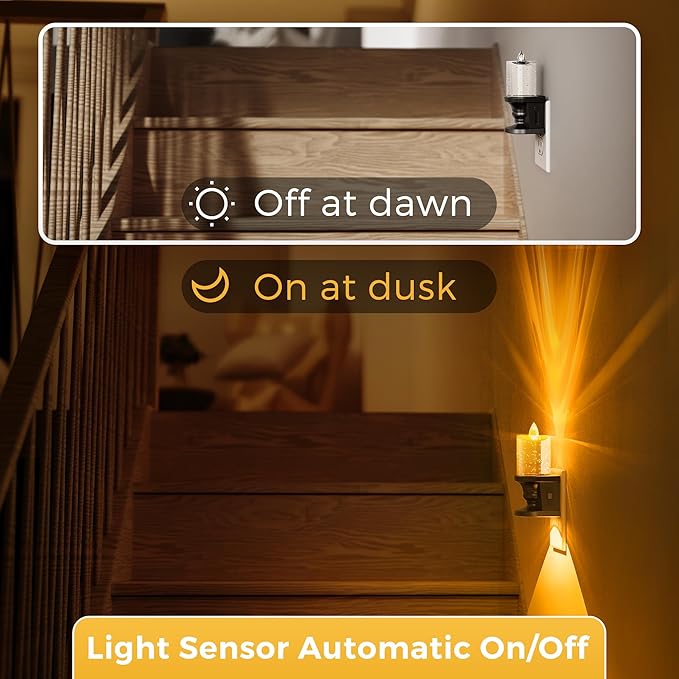 L LOHAS LED Flameless Candle Night Light, Amber Night Lights Plug into Wall, 0-100LM Dimmable Nightlight, LED Candle Night Light with Light Sensor, for Dinning Room, Living Room, Bathroom, Hallway