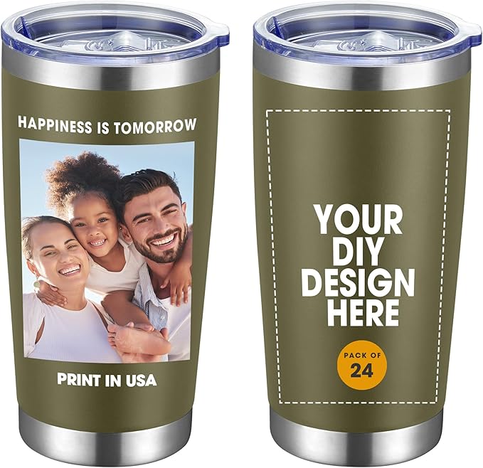 Personalized Coffee Tumbler Print in USA 20oz Stainless Steel Double Wall Insulated Coffee Cup With Text Photo Logo