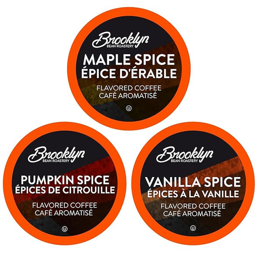 Brooklyn Beans Roastery Coffee Pods, Fall Flavored Variety Pack Sampler (Pumpkin, Maple, Vanilla) - Compatible with Keurig K Cup Brewers Including 2.0 Machines, 40 Count