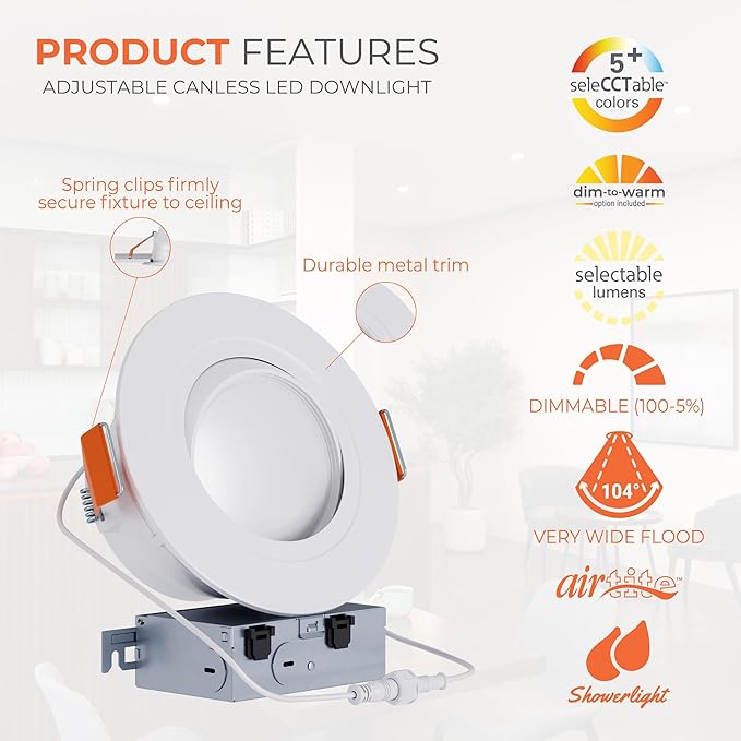 HALO RA 6-Inch Canless LED Recessed Downlight with Adjustable Gimbal, Selectable Lumens and Color Temperatures, Dim-to-Warm - RA6LS9FSD2W1EWHDM