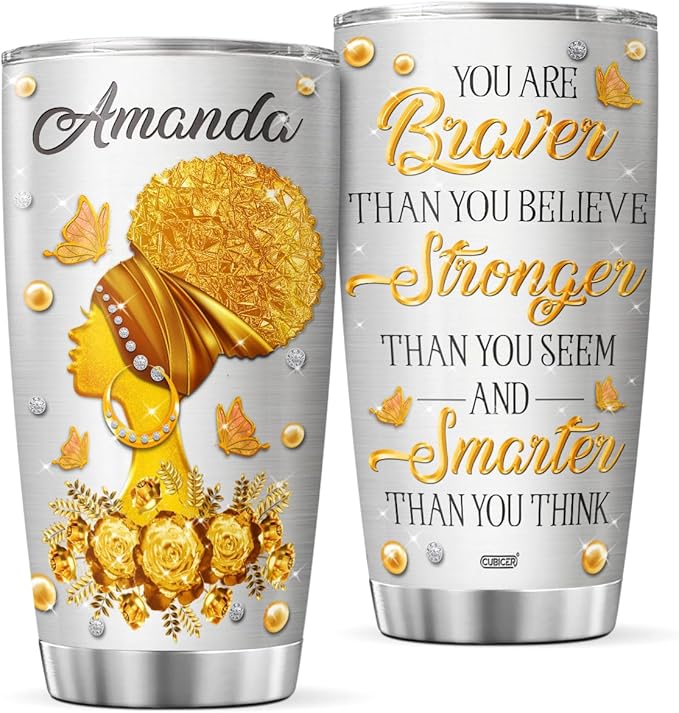 Personalized Coffee Tumbler African Travel Mug With Lid Custom Name Birthday Gifts For Adults Girls Black Women Insulated Cup Cold Steel Tumblers Inspirational Quote Jewelry Style