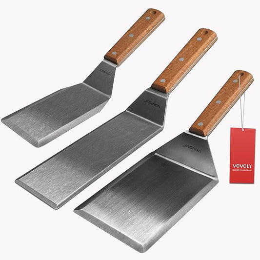 Stainless Steel Spatula Set, Grill Spatula Set with Full Tang Handle & Beveled Edges, Long Wide Spatula for Cast Iron Griddle BBQ Flat Top Grill, Pancake Turner, Smash Burgers Metal Flipper