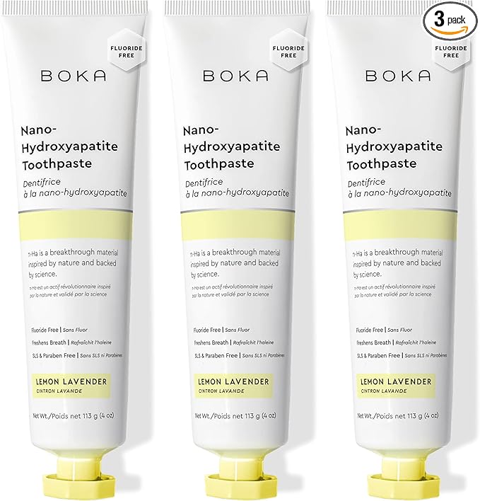 Boka Fluoride Free Toothpaste, Nano Hydroxyapatite Toothpaste, Appropriate for Sensitive Teeth - for Adult, Kids Oral Care - Lemon Lavender Flavor, 4 Fl Oz 3Pk US Manufactured