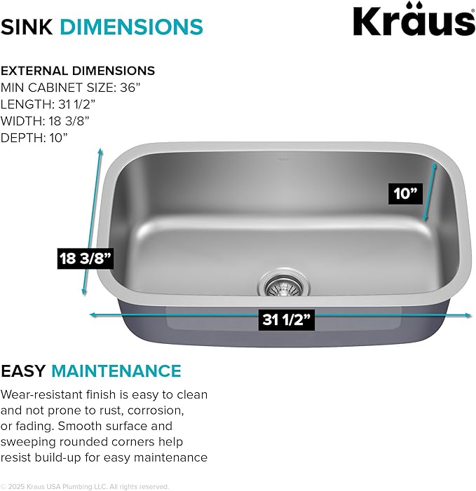 KRAUS Premier 31 1/2-inch Undermount Single Bowl 18-Gauge Stainless Steel Kitchen Sink with WasteGuard Continuous Feed Garbage Disposal, KBU14-100-75MB