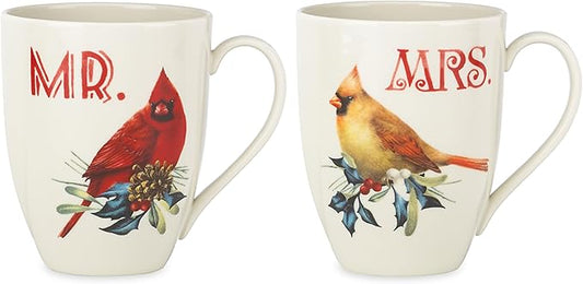 Lenox 863973 Winter Greeting 2-Piece Mr & Mrs Mug Set, Christmas Drinkware, Holiday Hosting